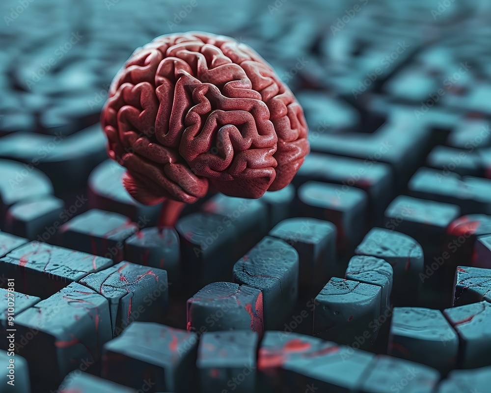 Poster intricate brain labyrinth representing complexity of human thought
