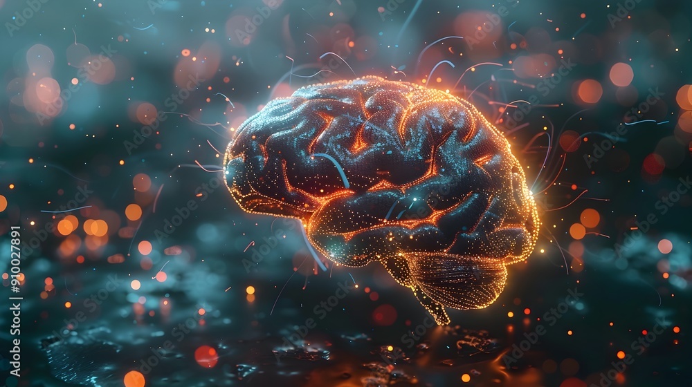 Poster futuristic brain tech fusion enhancing cognitive abilities and potential