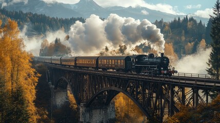 Historic Steam Train Crossing Bridge: A Vintage Photo