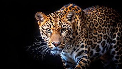 Obraz premium Majestic African leopard prowling in darkness, embodying untamed beauty of the wild, magnificent, predator, fierce
