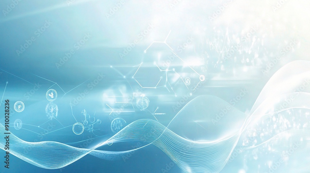 Poster digital wave of innovation: a futuristic blue abstract background with glowing lines, data streams, 