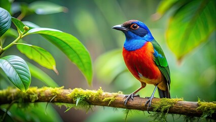 Obraz premium Adorable colorful bird perched on a branch in the lush jungle setting , exotic, tropical, wildlife, nature, vibrant, feathers
