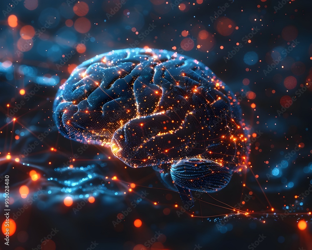 Poster glowing brain pathways highlighting active neural networks futuristic technology and science concept