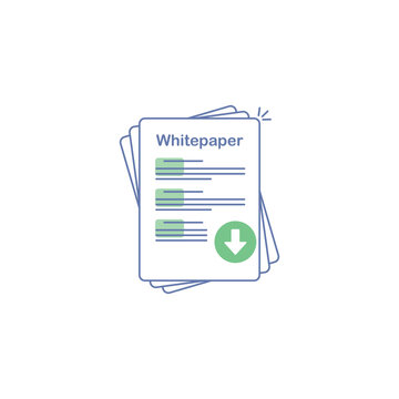Whitepaper icon, ICO main investment document, company strategy, brief, development product plan. Flat outline modern vector illustration with