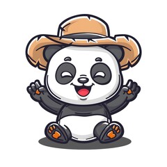 Cartoon panda wearing a cowboy hat, looking adorable and playful.