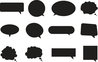 Black and white speech bubbles set. speech bubbles silhouettes collection.Talk and think vector comics bubbles.