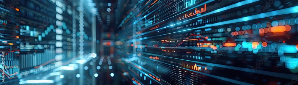 Poster Futuristic digital background featuring vibrant data streams and abstract technology visuals for digital projects and innovation themes.