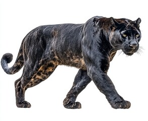 Various wild black panthers on white or transparent backgrounds, generative AI.