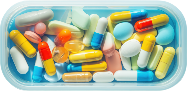 Colorful pills in a tray