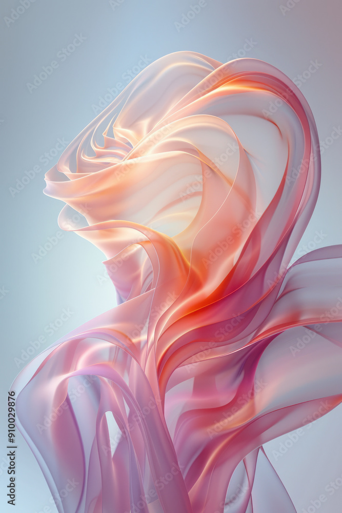 Poster abstract background, a dynamic swirling shape in a light pastel tone takes center stage, with a clea
