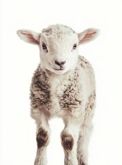 Fototapeta premium An adorable white lamb on a white background, transparent PNG