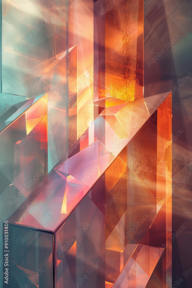 Poster abstract background, a stunning display of translucent geometric shapes glistening with iridescent t