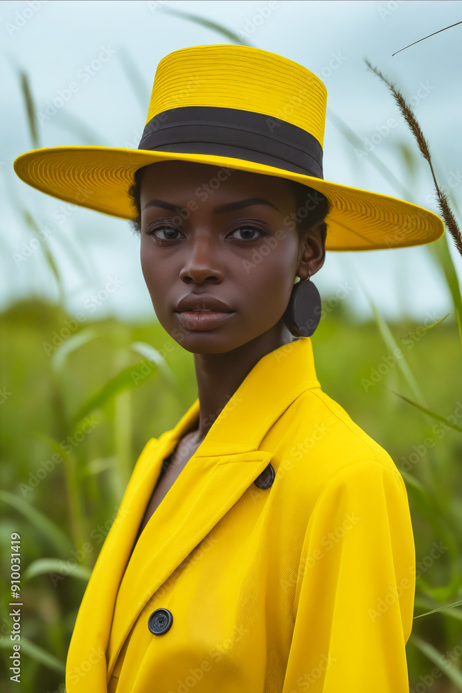 Sticker A woman in a yellow suit and a yellow hat