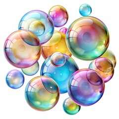 colorful soap air bubbles on a white background