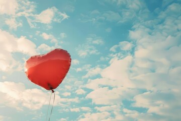 Obraz premium whimsical oversized heartshaped balloon floating in cloudy blue sky soft dreamy lighting sense of wonder and romance slight transparency in balloon material