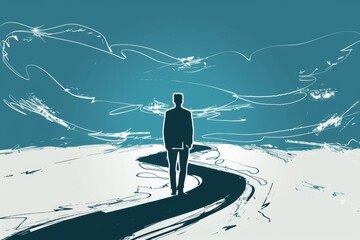 Obraz premium Sleek outline drawing of a businessman planning his path to success.