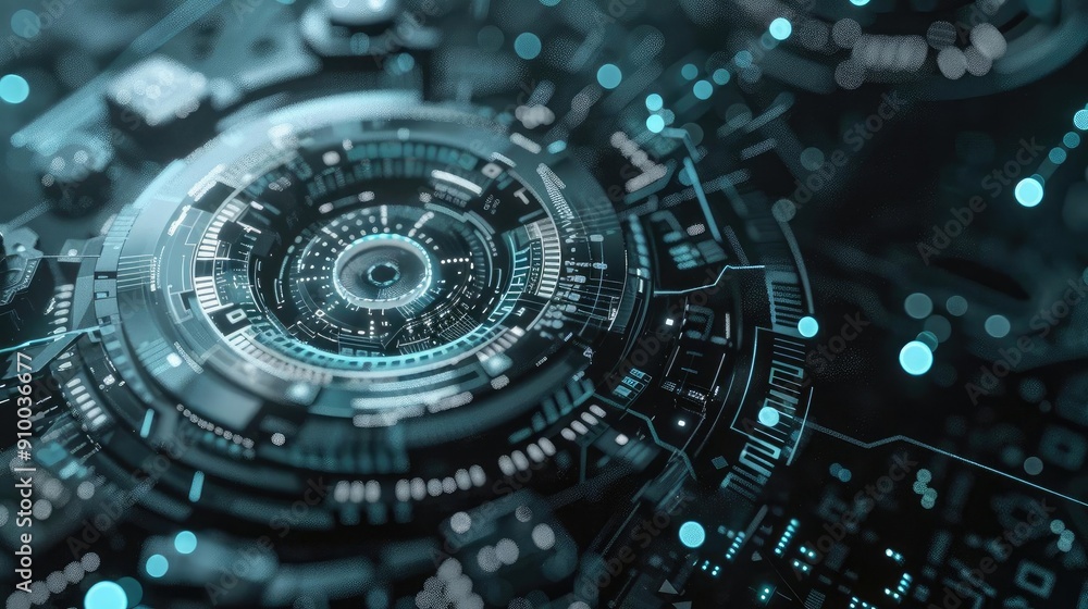 Poster a futuristic digital design showcasing intricate circuits and glowing elements, ideal for technology