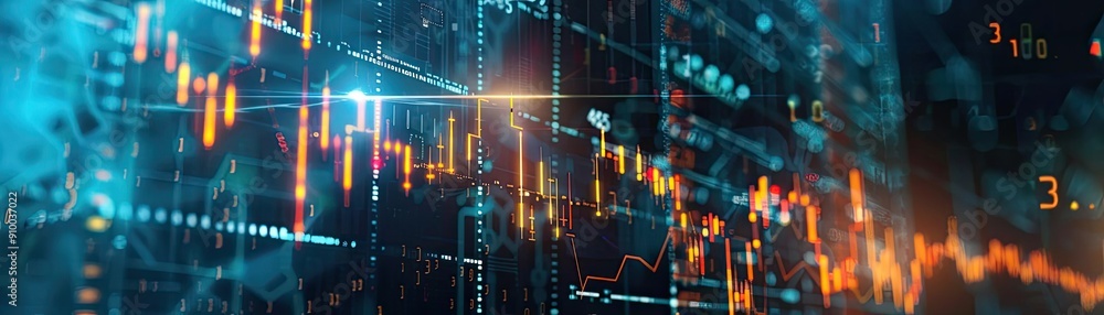 Poster Dynamic stock market graph showcasing fluctuating financial trends and data analytics in a visually striking manner.