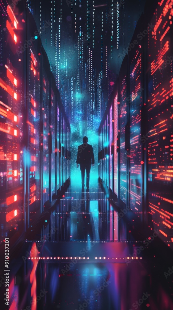 Poster surrealistic scene symbolizing data protection.