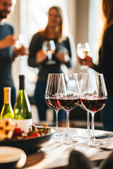 Obraz premium Social gathering around a table with wine glasses