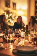 Obraz premium Cozy evening gathering with wine and candlelight ambiance