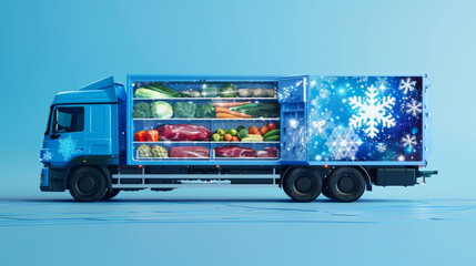 Cold chain truck/van close-up to ensure that food does not spoil during transit