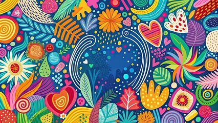 Fototapeta premium Colorful abstract doodle pattern background with vibrant paint strokes and shapes, abstract, doodle, pattern, background