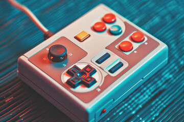A close-up of a retro-style game controller