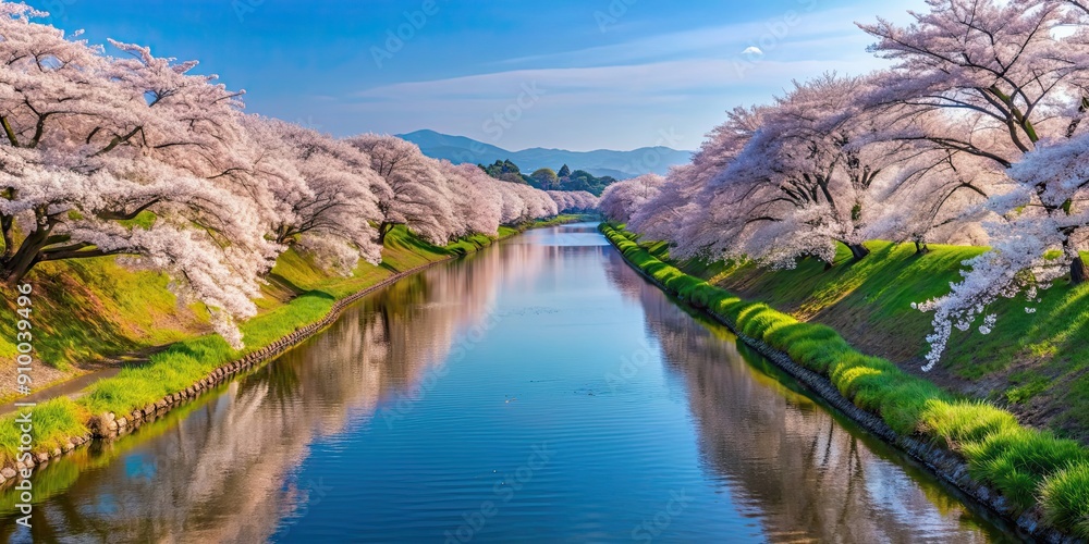 Canvas Prints Beautiful landscape of rivers in Japan with cherry blossoms along the banks, Japan, river, cherry blossoms, landscape, nature