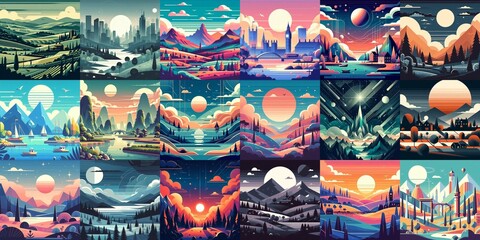 Obraz premium Beautiful landscapes in anime art style. AI generated illustration