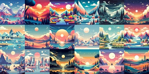 Obraz premium Beautiful landscapes in anime art style. AI generated illustration