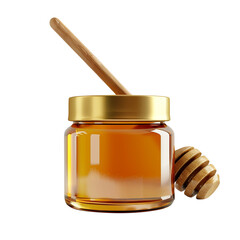 honey bottle with wooden dipper isolated on transparent background
