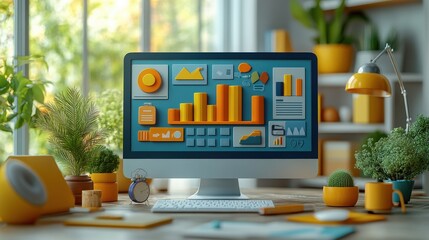 Marketing online with SEO reach: A vibrant 3D render depicting SEO methods to expand reach, featuring keyword research, content marketing, and backlink strategies, representing the strategic