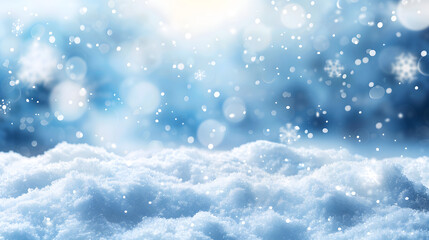 Obraz premium A breathtaking winter wonderland scene with fresh snow and sparkling bokeh lights, capturing the beauty and tranquility of a snowy day. Ideal for holiday themes with ample copy space