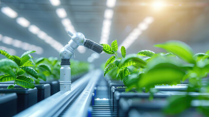 High-resolution image showcasing a modern vertical farming facility featuring advanced automated systems in an urban environment, highlighting sustainable agriculture.