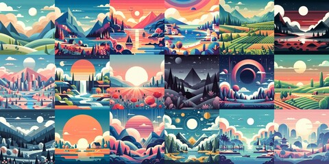 Beautiful landscapes in anime art style. AI generated illustration