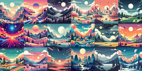 Obraz premium Beautiful landscapes in anime art style. AI generated illustration
