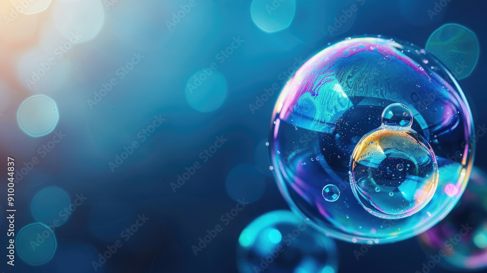 Poster explore the stunning detail of a soap bubble's surface, showcasing vibrant iridescent colors in this