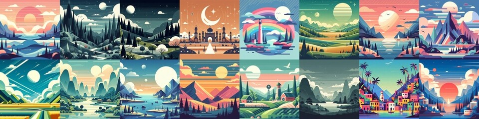 Obraz premium Beautiful landscapes in anime art style. AI generated illustration
