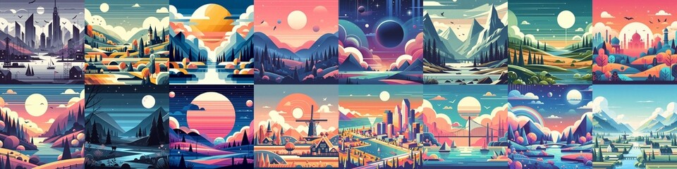 Beautiful landscapes in anime art style. AI generated illustration