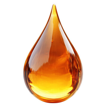 Glossy golden yellow water droplet with smooth surface and round shape on a transparent background clipart