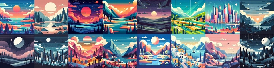 Obraz premium Beautiful landscapes in anime art style. AI generated illustration