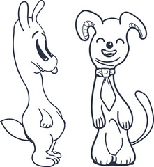 Two cartoon characters look like rabbits or imaginary creatures.