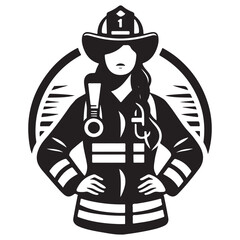 Firefighter vector, logo, icon, silhouette design template black and white