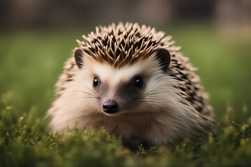 Fototapeta premium hedgehog european sunlight snout mammal green view brown horizontal yellow shot rabbit defense grass summer spiny hedge morning sun portrait eye moss protection easter young forest needle spine early