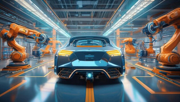car in motion,,Techno Chic: Automated Systems Revolutionizing Electric Car Factories"