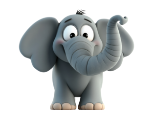 An animated and colorful cartoon elephant with large expressive eyes and a curvy trunk, creating a playful and whimsical atmosphere for children and fun visual content.