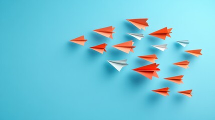 Whimsical Paper Airplane Arrow on Sky Blue Background