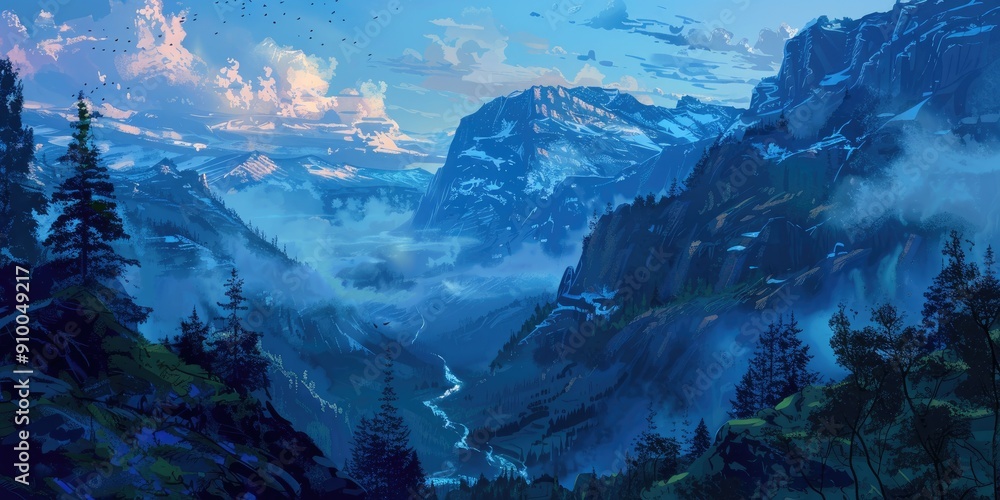 Poster mountain and cliff view in the evening rocks and mountains scenery solitary view from mountain summi
