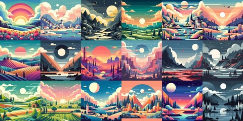Naklejka premium Beautiful landscapes in anime art style. AI generated illustration